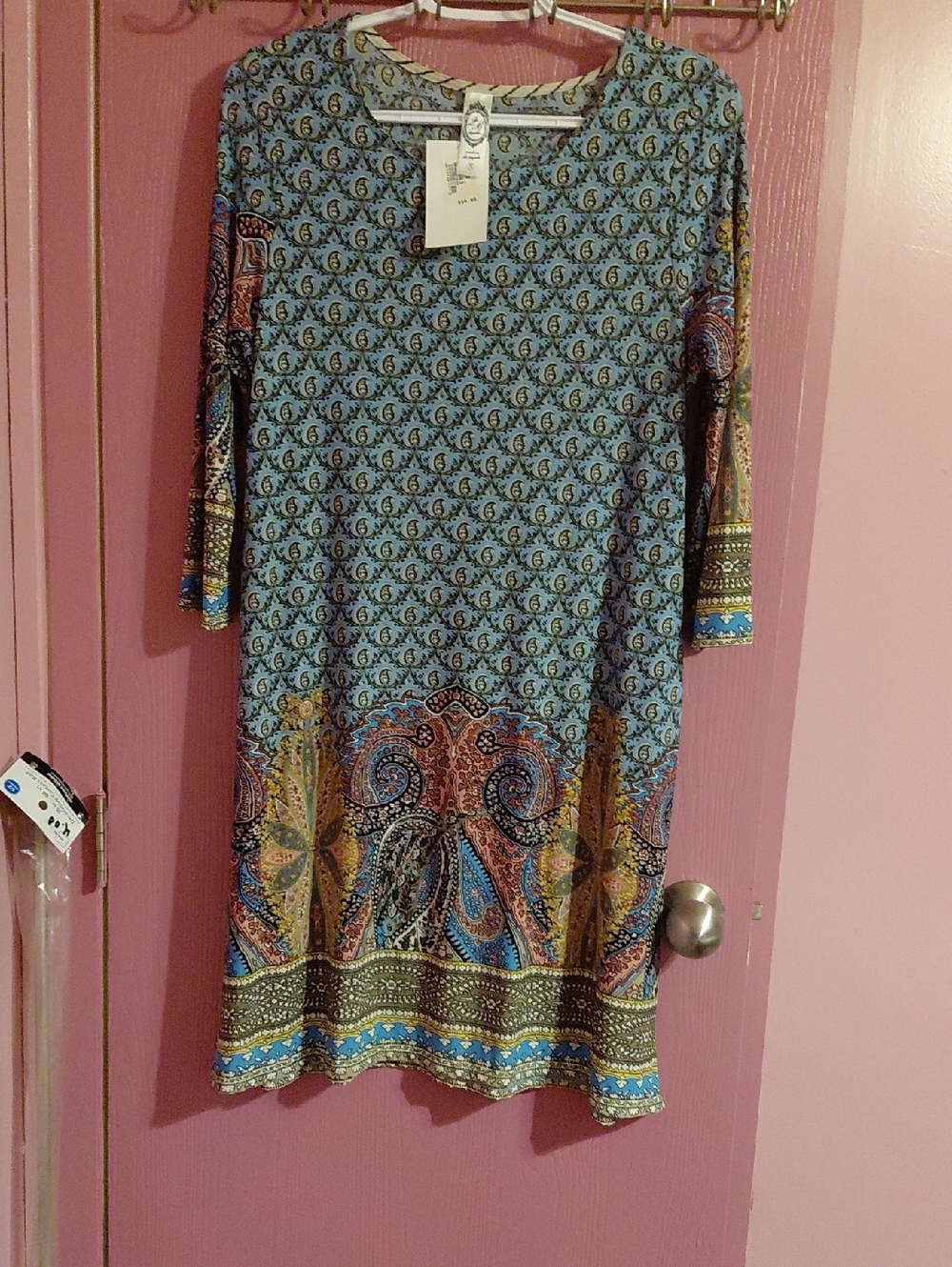 Blue Patterned Women's Shift Dress - Casual Boho Style